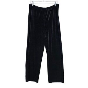 Womens Casual Corner Stretch Black Velour Pants Elastic Waist Polyester Size XL